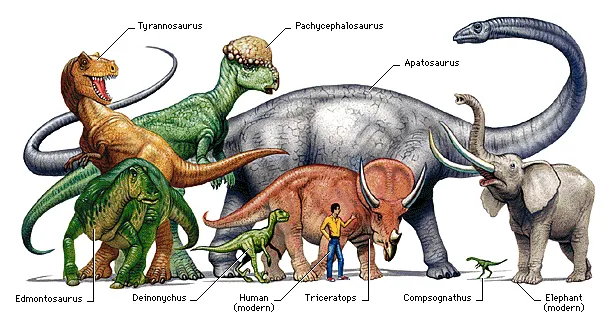 Big Dinosaurs. Little Dinosaurs, Tyrannosaurus, Velociraptor, Komodo Dragon and Prehistoric Creatures